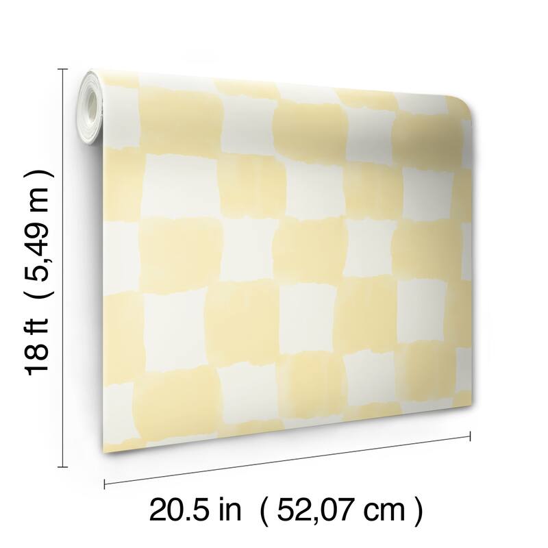 RoomMates Tess Watercolor Checker Pale Yellow Peel and Stick Wallpaper