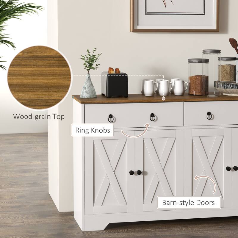 Sideboard,Buffet Cabinet with 2 Drawers,4 Barn-Style Doors and Adjustable Shelves