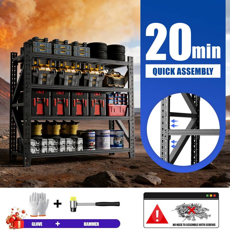 4000 lbs Heavy Duty Garage Shelving, 4-Shelf Adjustable Metal Storage Unit 4000LBS Capacity Industrial Shelving for Warehouse