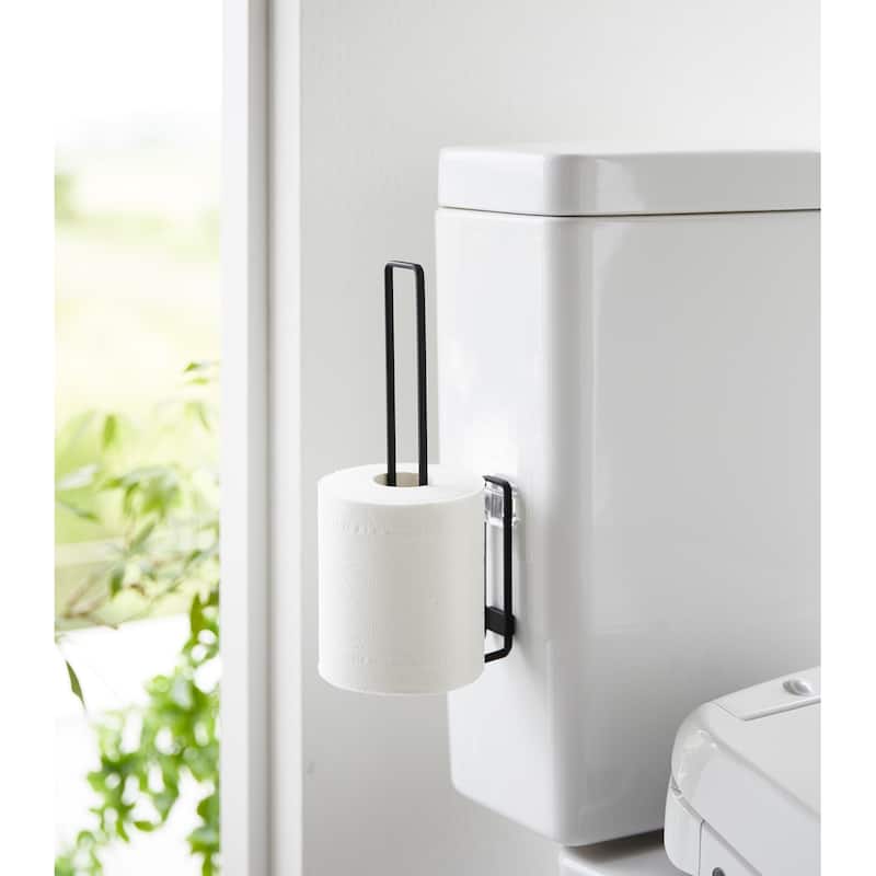 Yamazaki Home Traceless Adhesive Toilet Paper Holder, Steel, Holds 2.2 lbs - L 2.87 x W 1.46 x H 9.84 inches
