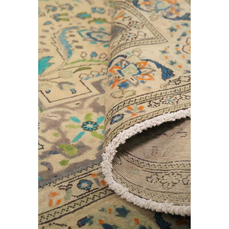 Hand Knotted Oriental 100% Wool Carpet Traditional Floral Beige & Ivories Tabriz Area Rug - 10' 5'' X 7' 5''