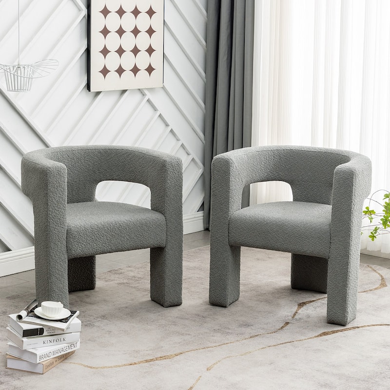 KINWELL 28" Wide Boucle Upholstered Square Armchair (Set of 2)