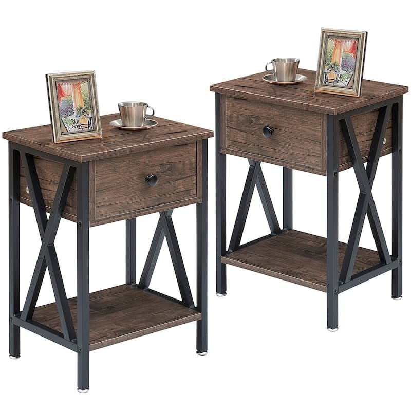 VECELO Mid Century Modern Nightstand with Storage Shelves, Set of 2 Nightstands, End Table/Side Table - Grey
