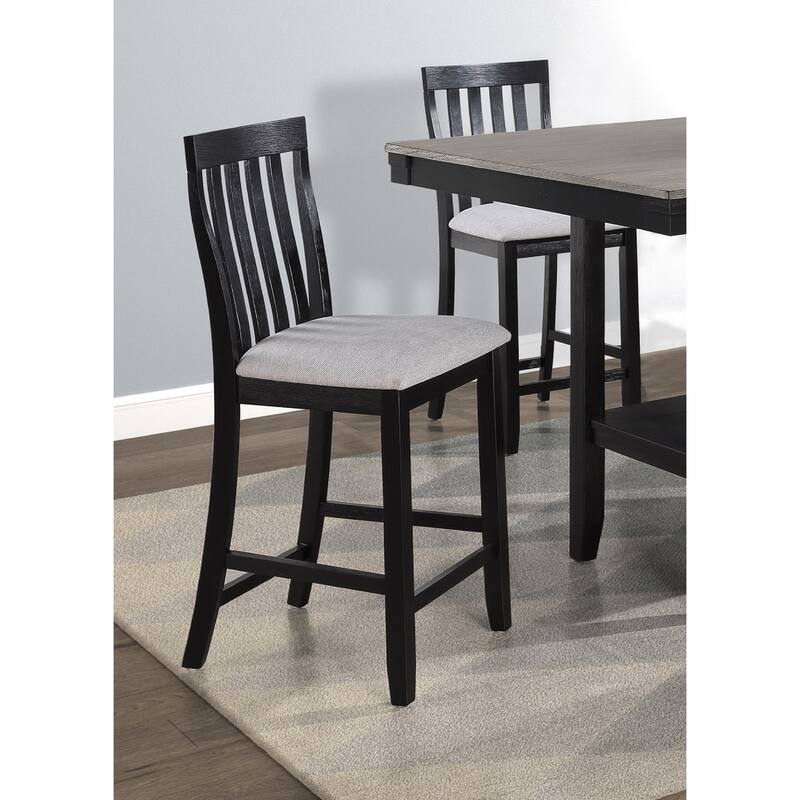 2Pc Black/Light Gray Counter Height Chair Slat Back Wooden Dining Room Furniture