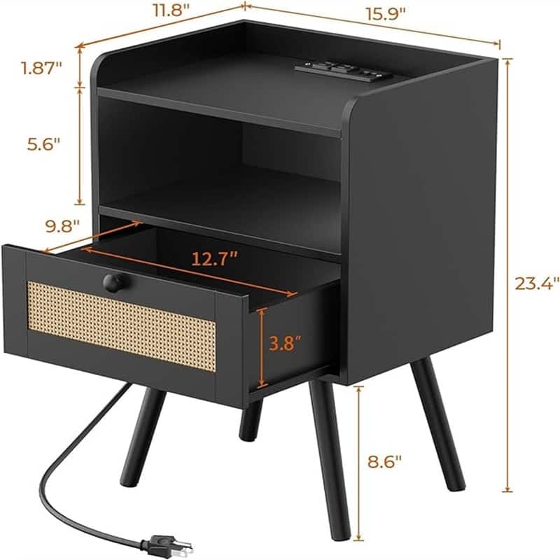Nightstands Set of 2 with PE Rattan Drawers