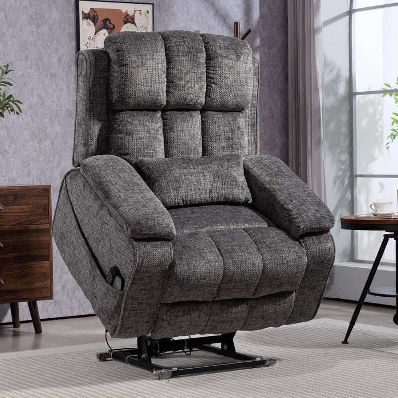 Power Lift Recliner with Extended Footrest,Overstuffed Chenille Dual Motor Recliners with Heat/Message,USB Type C Charging
