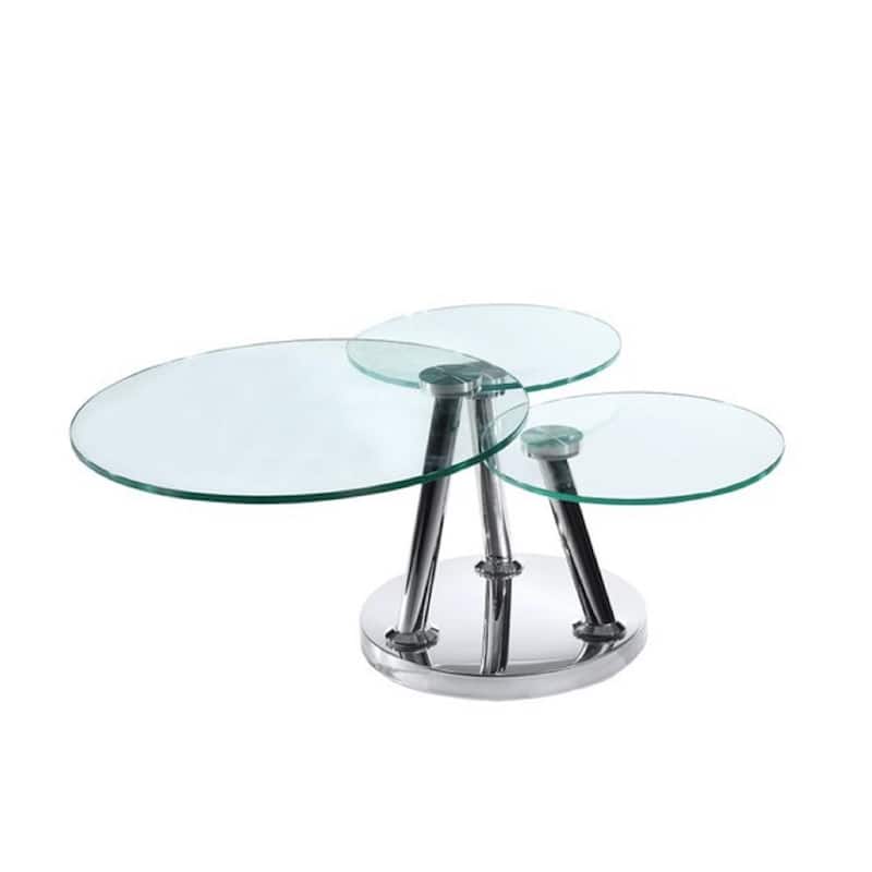 HomeRoots 32" Clear And Silver Glass And Metal Round Floor Shelf Coffee Table - 31.5' X '17.7' X '31.5