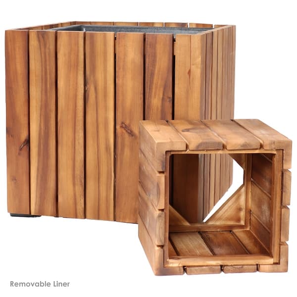 2-Piece Acacia Wood Square Planter Boxes with Plastic Liners - Vertical  Plank - Bed Bath & Beyond - 39179211
