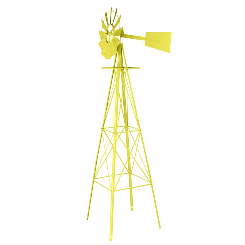 8 Foot Decorative Steel Windmill for Garden Lawn Patio Outdoor Decor Functional Wind Direction Indicator Weather Resistant - Yellow