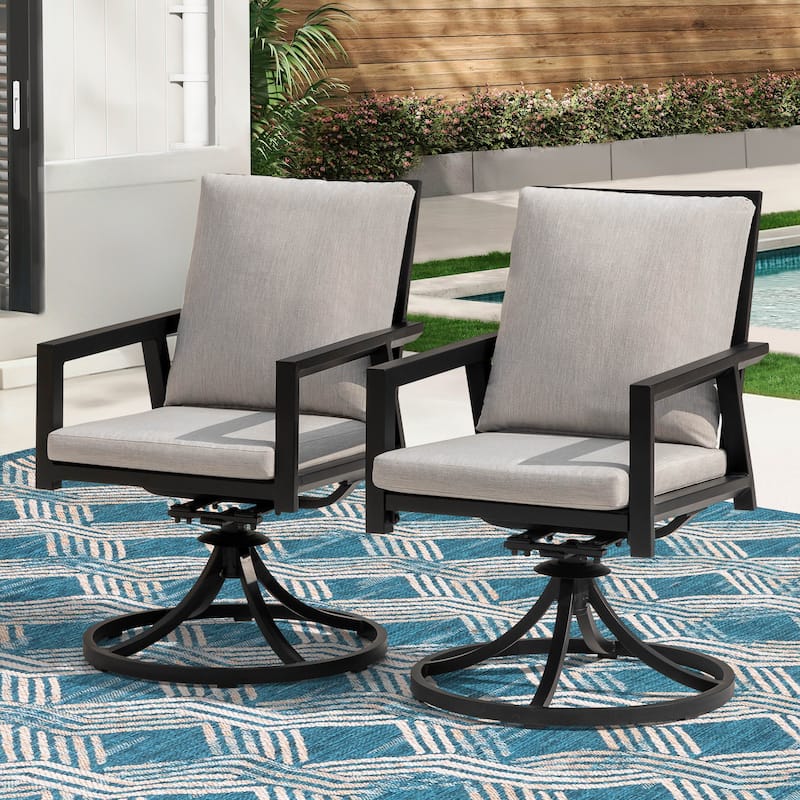Outdoor 2-Piece Aluminum Swivel Chairs with Gray Cushions