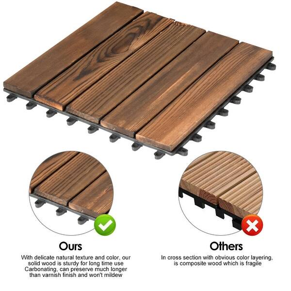 Costway 11 Pcs 12 X Interlocking Wood Deck Tiles Patio Interlocking Wood Deck Tiles Patio