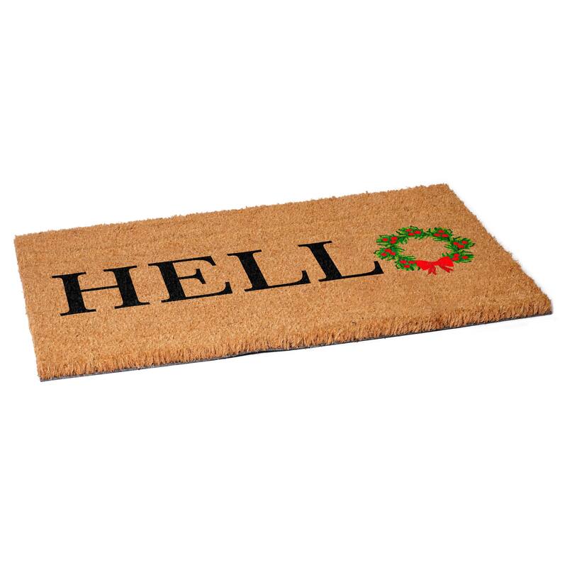 HomeRoots 24" X 36" Brown Black And Green Christmas Outdoor Coir Door Mat - 24.00' X '36.00