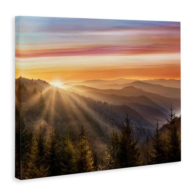 Stupell Sunrise Through Mountain Forest Skyline Warm Sky Canvas Wall Art - Orange
