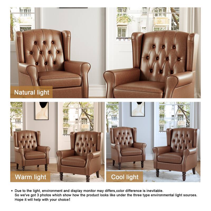 Set of 2 Vegan Leather Upholstered Button Tufted Accent Chair