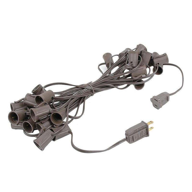25 Foot C9 Twinkle Christmas Light Set, Hanging String Lights, Brown Wire