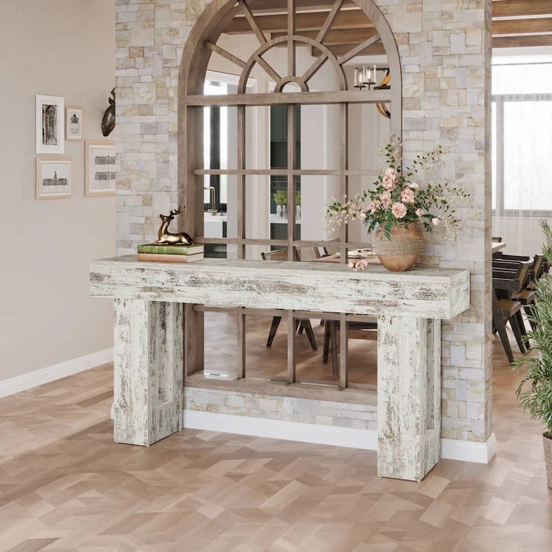 63 Inch Modern Rustic Entryway Console Table with Wood Finish and Legs for Hallway or Living Room - 63”L x 3.77”W x 33.46”H