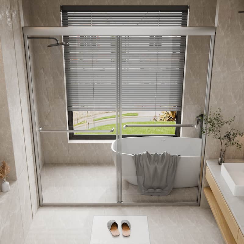 45''/54''W x 70'' H Glass Double Sliding Shower Door in Black/Chrome
