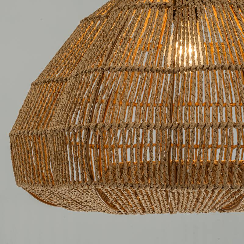 Ciel 1-Light Rattan Hemp Scalloped Pendant, Coastal Boho - Handwoven - 20" Wide