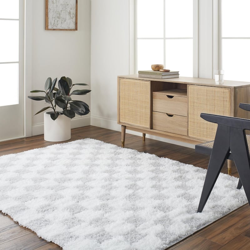 Livabliss Urban Shag Scandinavian Checkered Area Rug - 5' 3" x 7' 3" - Cream/Light Gray