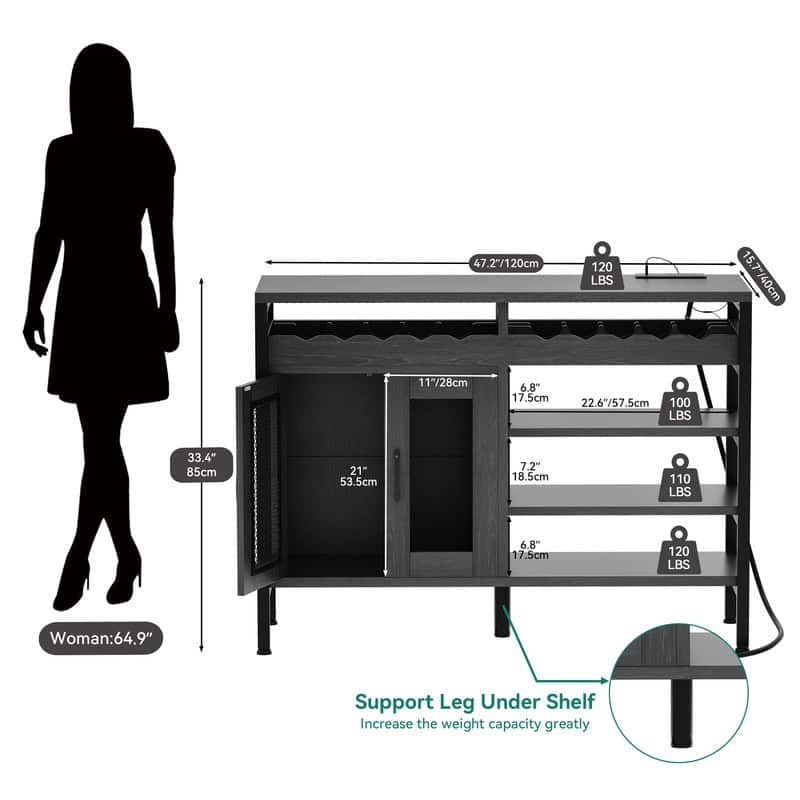 Bar Cabinet with Wine Rack Storage and LED