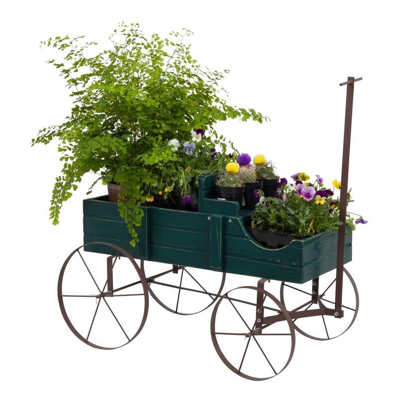 Goldcast Rustic Wagon Garden Planter with Metal Wheels