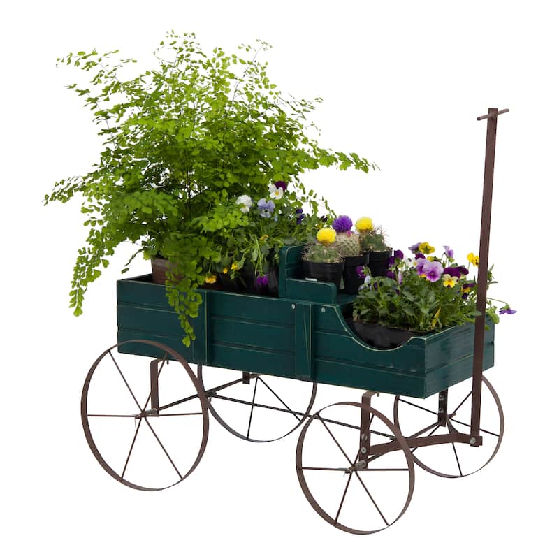 Goldcast Rustic Wagon Garden Planter with Metal Wheels