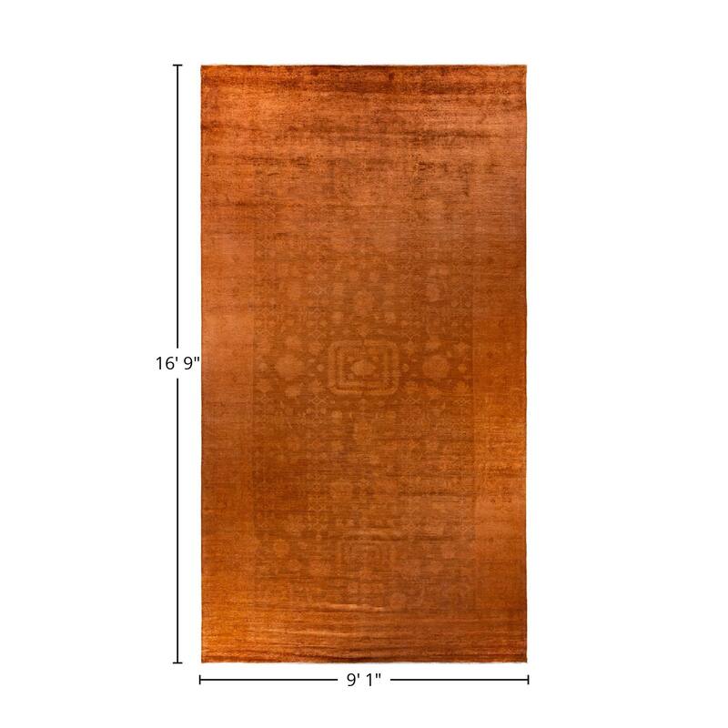 Overton Hand Knotted Wool Vintage Inspired Modern Contemporary Overdyed Orange Area Rug - 9' 1" x 16' 9"