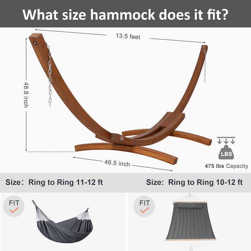 13.5 ft Wooden Hammock Stand Only, Heavy Duty Larch Wood Arc Hammock Stand with Chains and Carabiners, 475 lbs Capacity