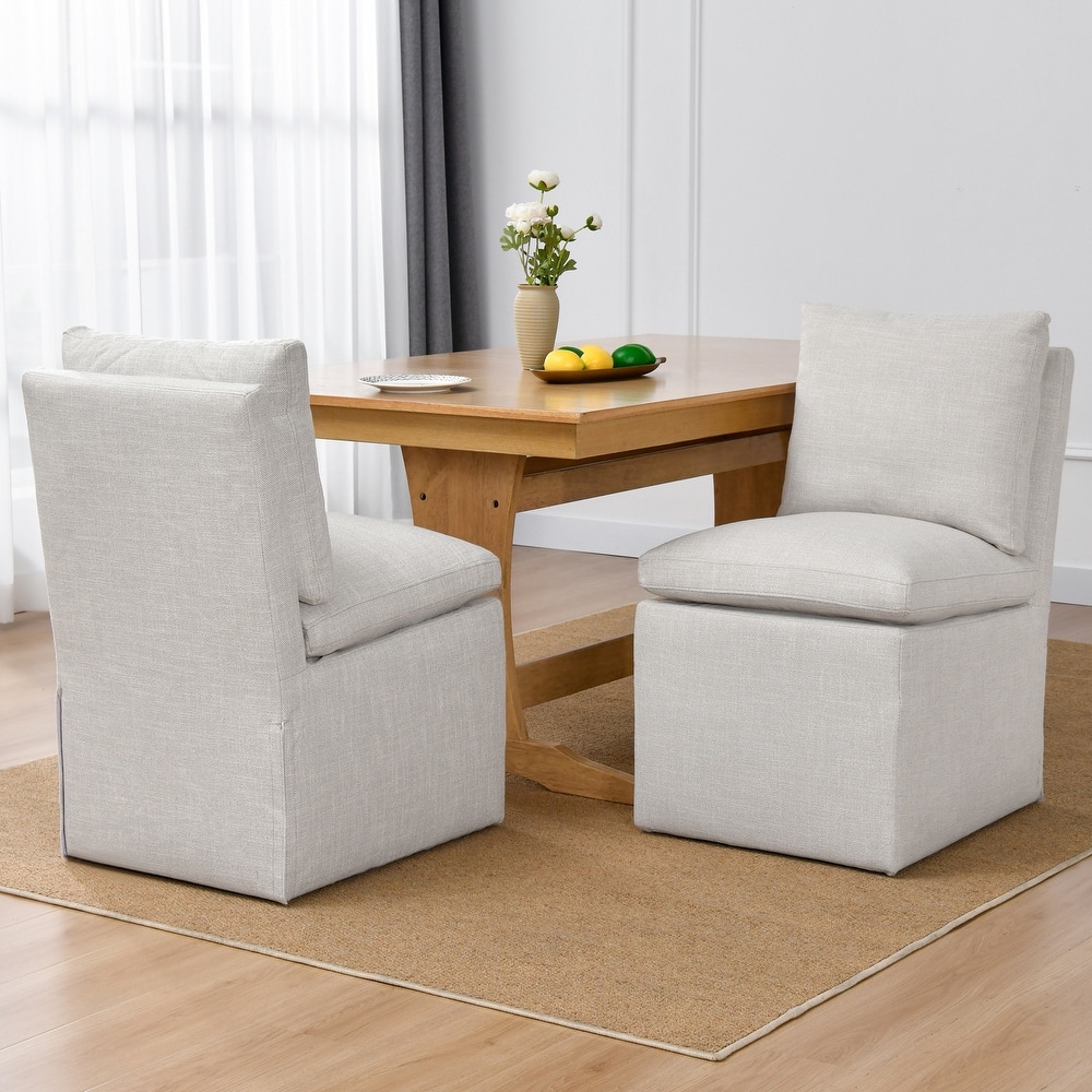 Upholstered Swiveling Rolling Linen Chair