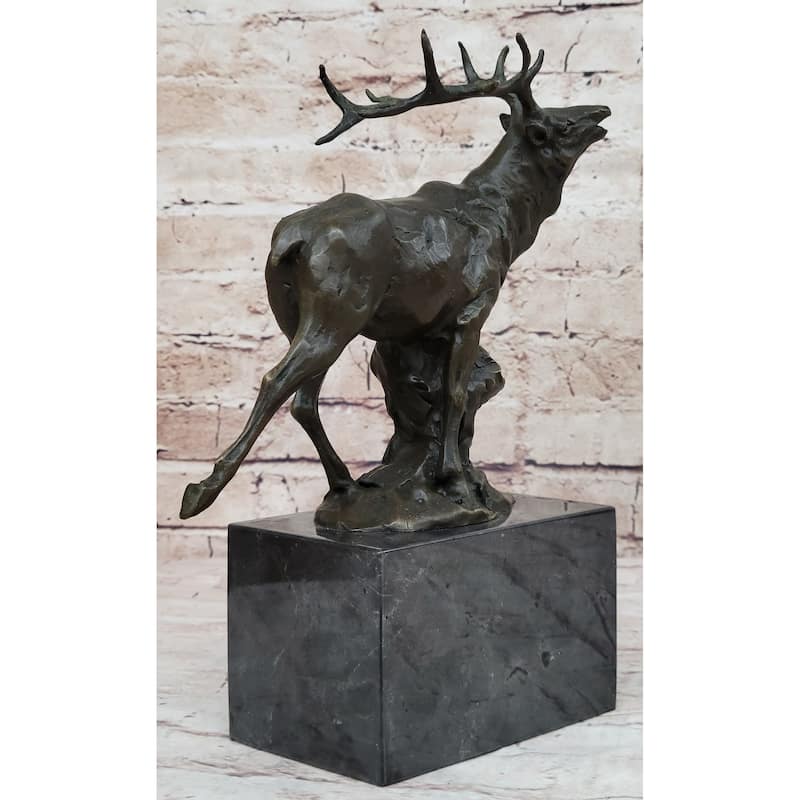 Signed Original Male Elk Mountain Deer Caribou Hunter Bronze Sculpture Art Decor
