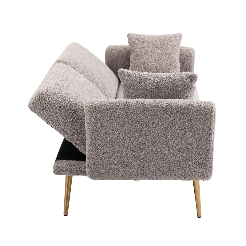 Modern Teddy Upholstered 2-Seater Sofa Bed with 7 Golden Metal Legs