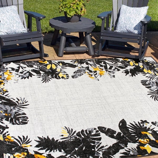 slide 2 of 32, Contemporary Floral Border Indoor/Outdoor Area Rug