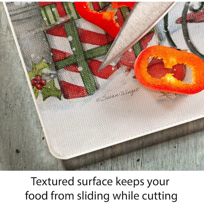 CounterArt Snowman's Farmhouse 3mm Heat Tolerant Tempered Glass Cutting Board 15" x 12" Made in the USA Dishwasher Safe