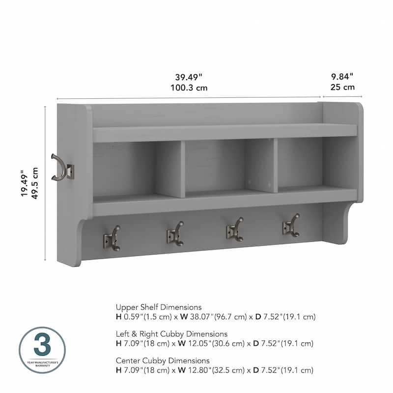 Woodland 40W Wall Mounted Coat Rack with Shelf by Bush Furniture
