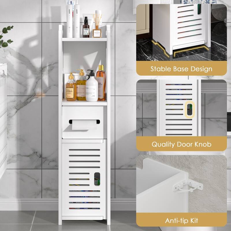 VECELO White Small Bathroom Storage Cabinet Toilet Paper Storage for Half Bathroom Narrow Toilet Paper Cabinet