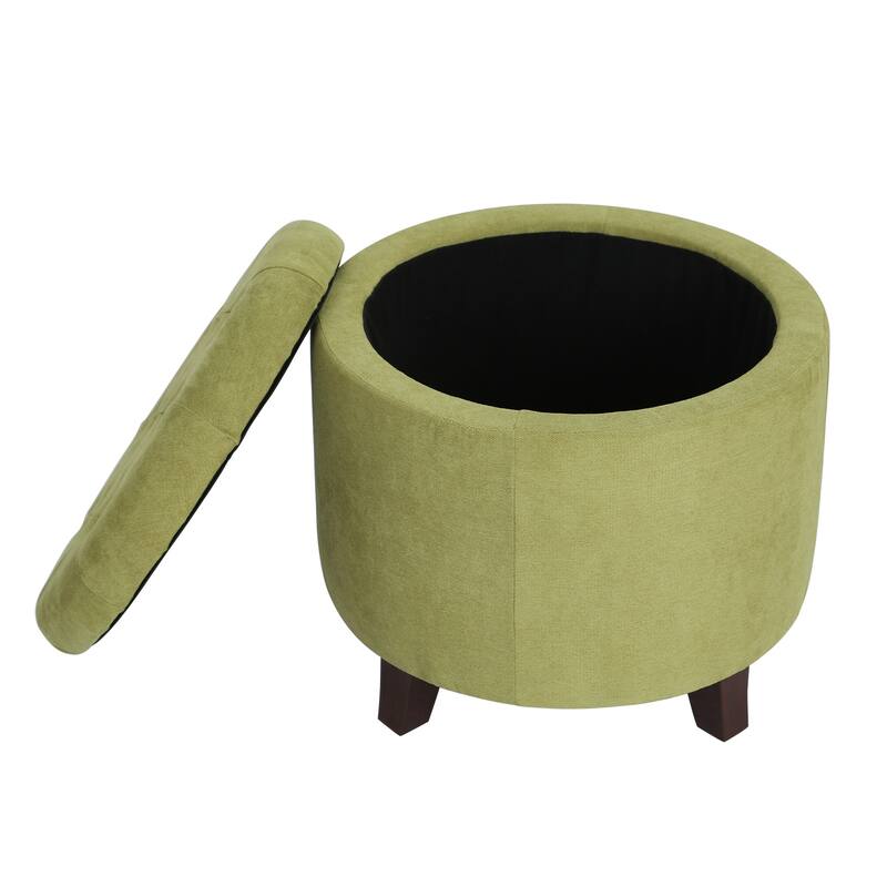 Adeco Round Button-tufted Lift-top Storage Ottoman