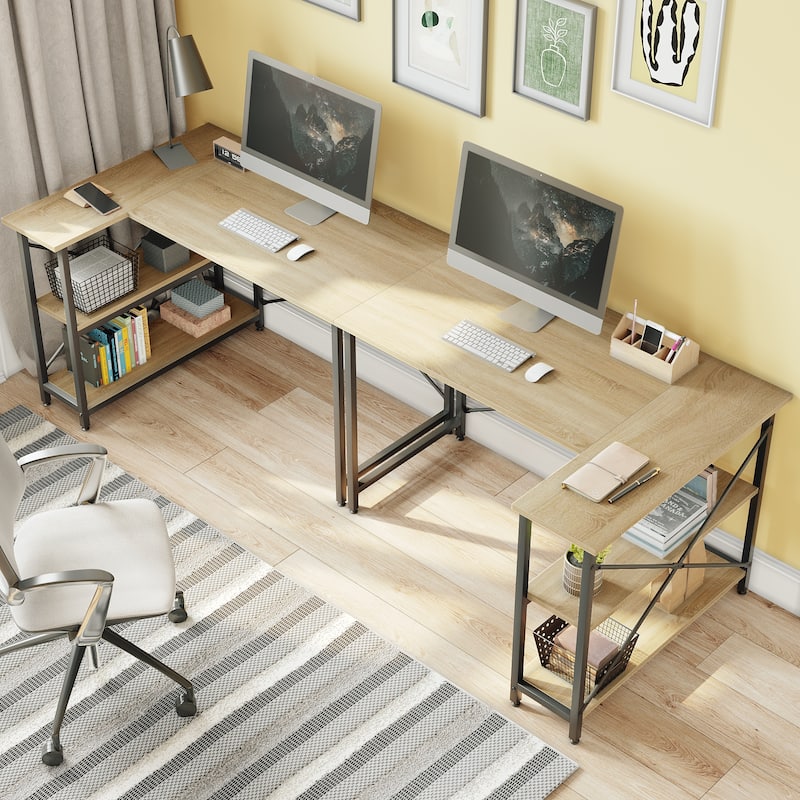 Small L Shaped Desk with Storage Shelves Corner Computer Desk
