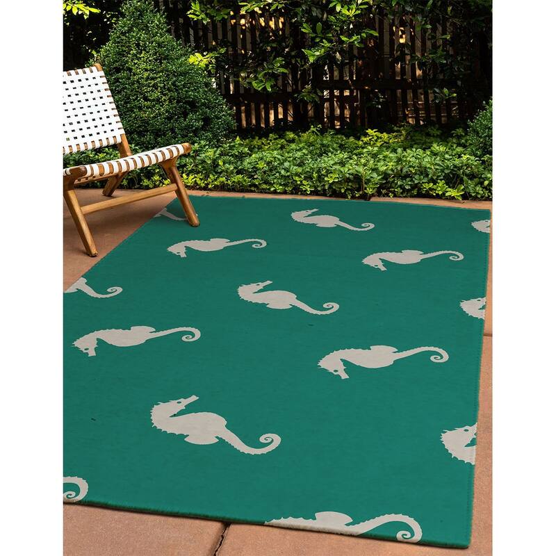 Sea Horses Beach Style Chenille Area Rug