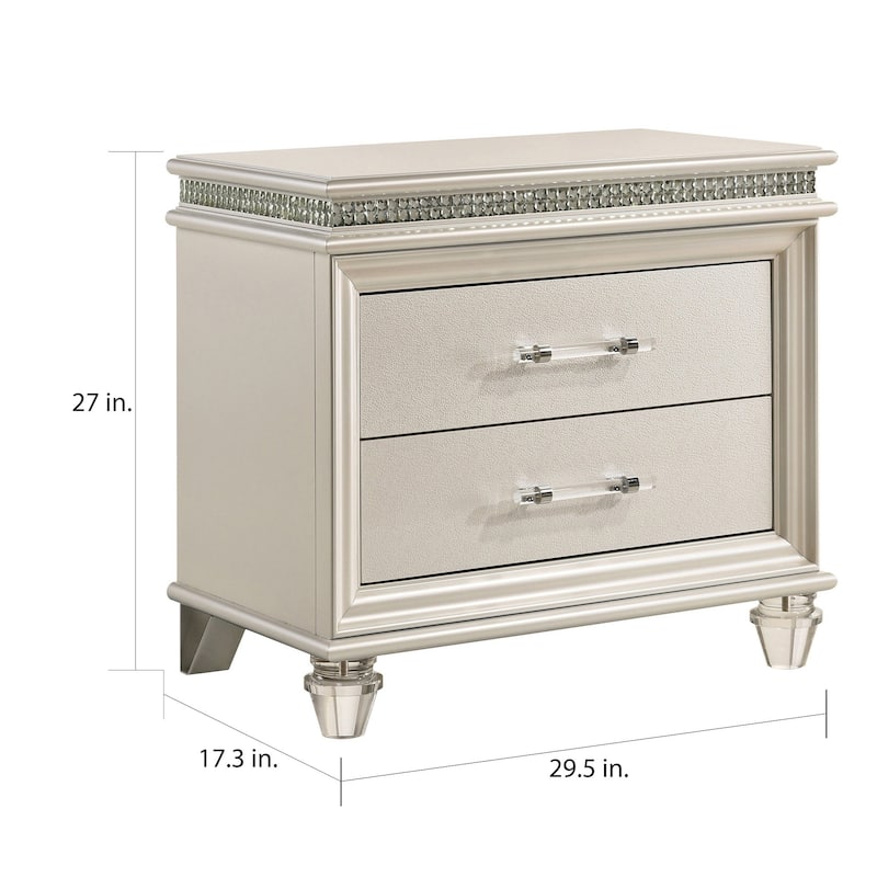 Butler Glam Pearl White Solid Wood 2-Drawer Nightstand by Silver Orchid