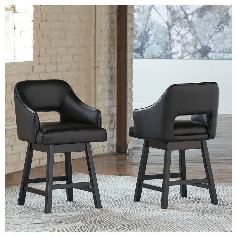 Signature Design by Ashley Tallenger Swivel Bar Stool (Set of 2) - Black/Dark Brown - Counter Height