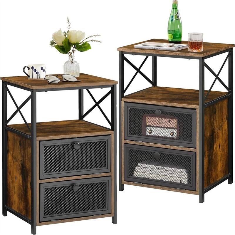 odern Night Stand with Storage Space - Rustic Brown