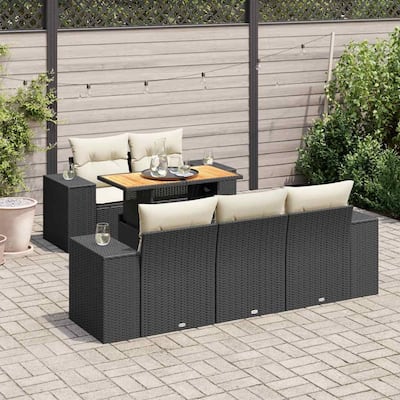 vidaXL Garden Sofa Set Black, Cream White Poly Rattan Large - 21.7 x 39.4 x 28.7