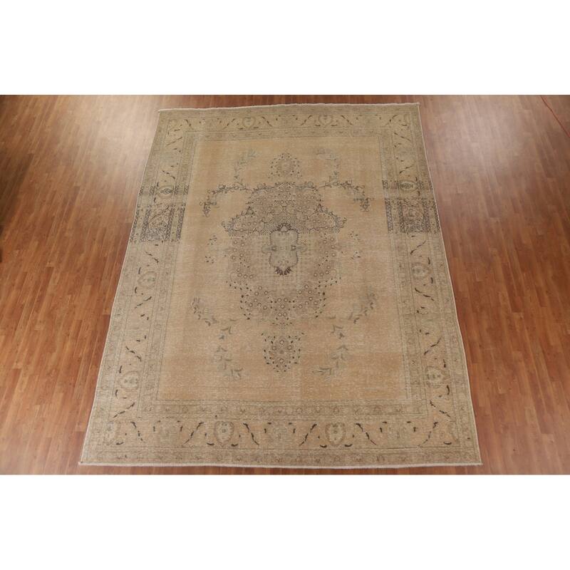 Antique Distressed Tabriz Persian Area Rug Handmade Wool Carpet - 9'10" x 12'9"