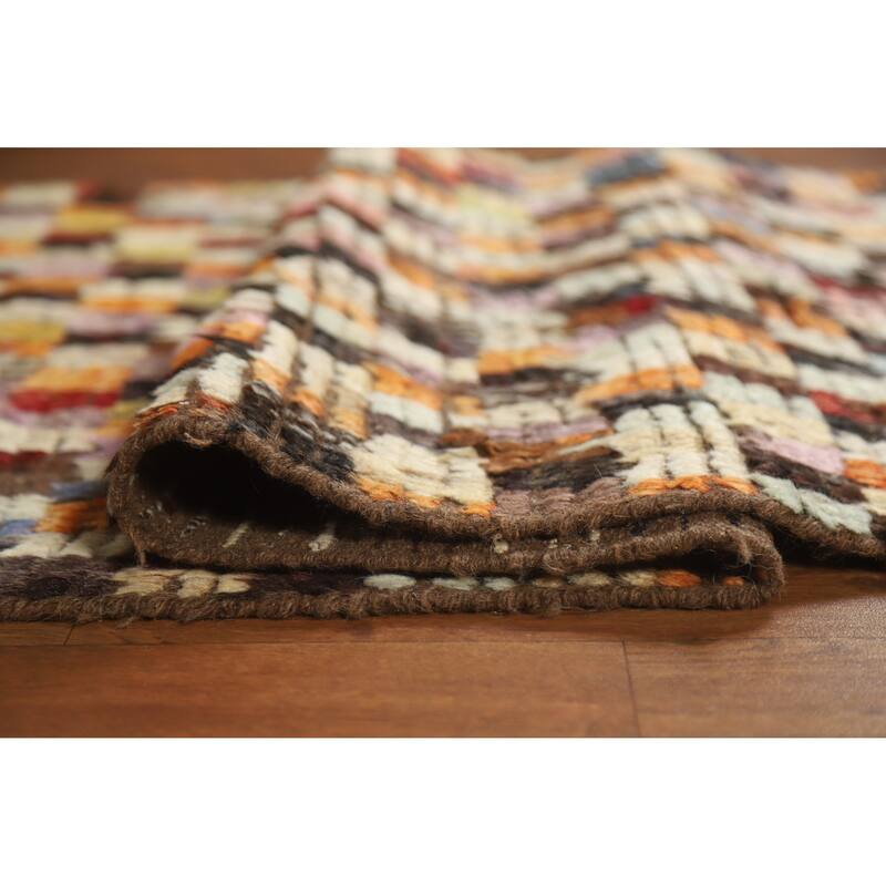 Checkered Tribal Moroccan Oriental Runner Rug Hand-Knotted Wool Carpet - 2'9" x 9'6"