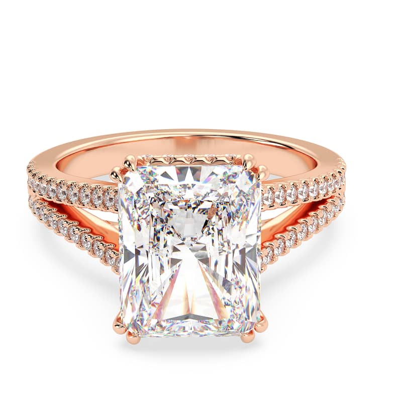 Auriya 14k Gold 5 3/5ctw Radiant Split-Shank Hidden Halo Diamond Engagement Ring (F-G VS) - Rose - 4