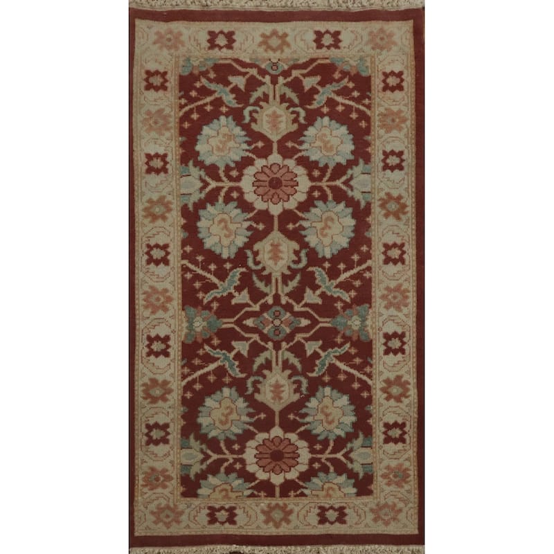 Hand Knotted Oriental 100% Wool Carpet Traditional All-Over Brown Ziegler Area Rug - 3' 11'' X 2' 1''