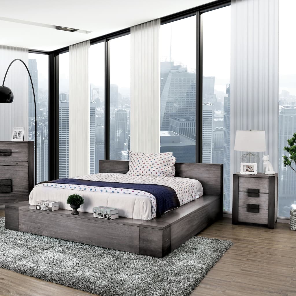 Burton Urban Grey Wood 3-piece Low Profile Platform Bed and Nightstand Set by Furniture of America
