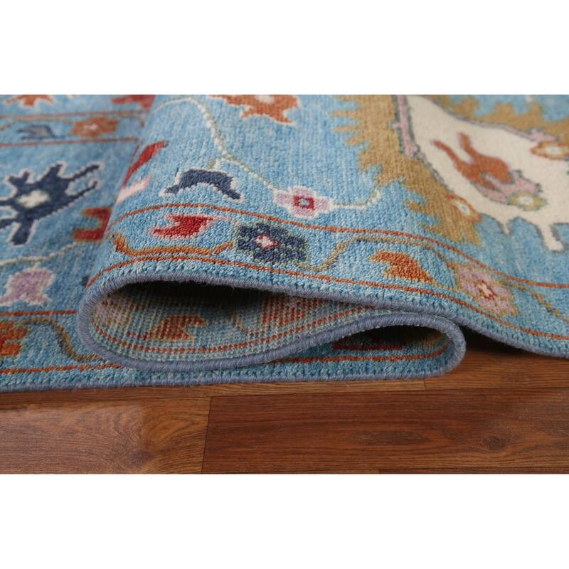 Blue Floral Oushak Area Rug Handmade Oriental Wool Carpet - 8'10"x 11'9"