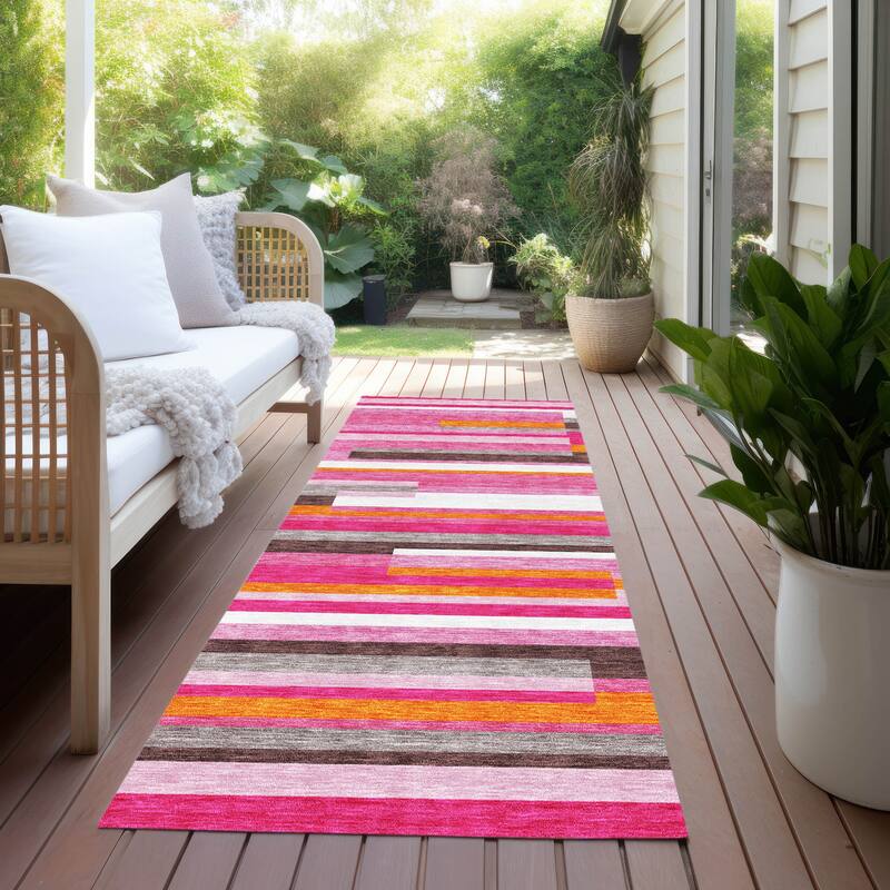 Machine Washable Indoor/ Outdoor Modern Stripes Chantille Rug - Blush - 2'3" x 7'6"