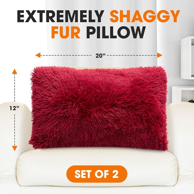 Cheer Collection 12"x20" Shaggy Long-hair Throw Pillows (Set of 2)